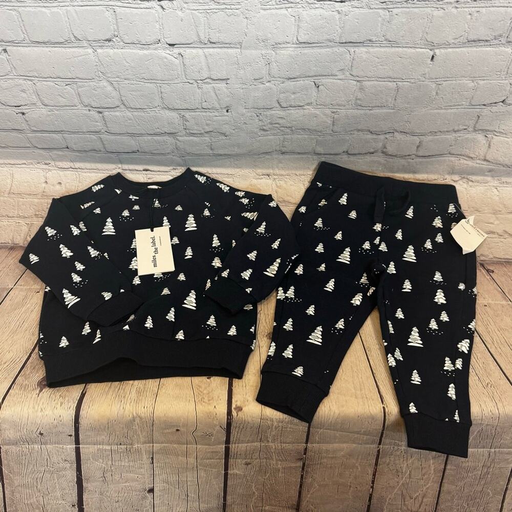 Miles the Label Christmas Tree Pattern Sweatshirt and Sweatpants Set